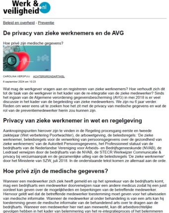 De privacy van zieke werknemers en de AVG